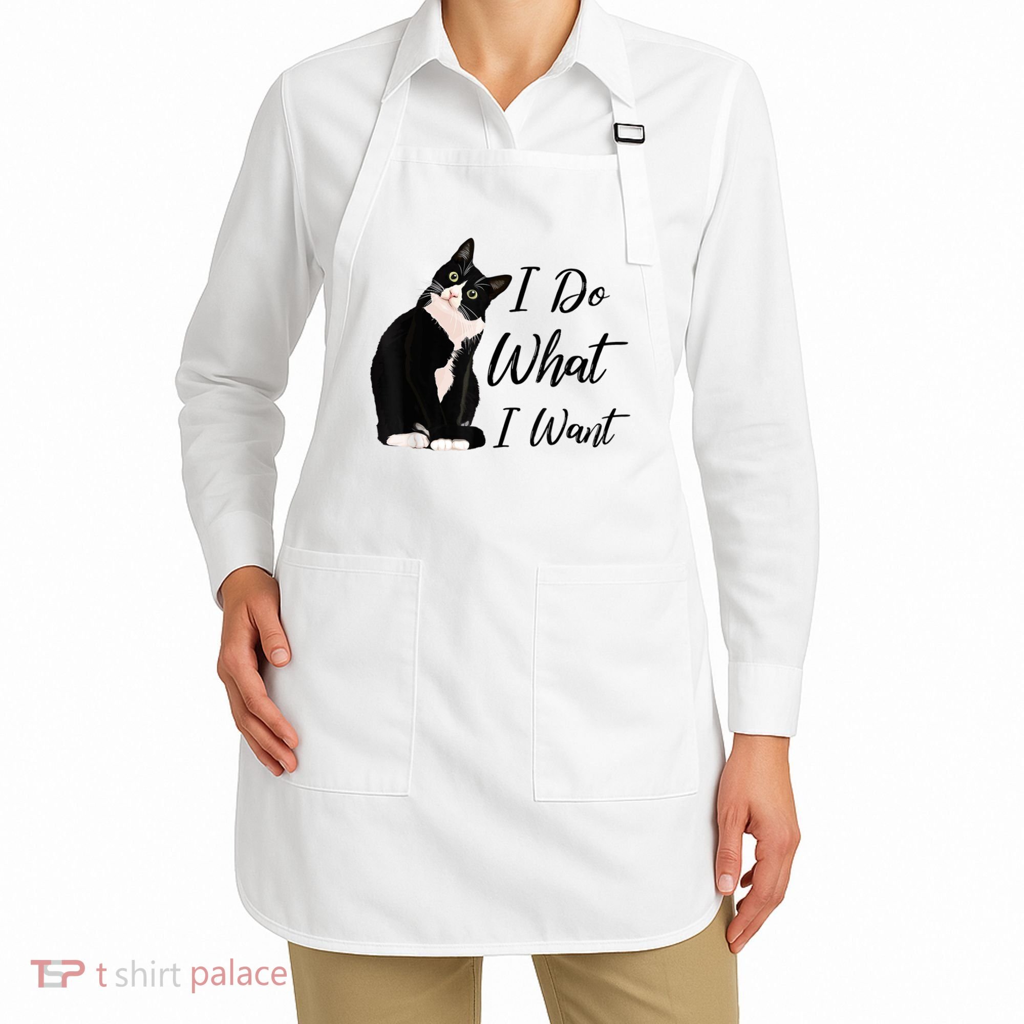 Do What I Want Tuxedo Cat Mom Cute Funny Graphic TShirt Apron