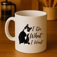 Do What I Want Tuxedo Cat Mom Cute Funny Graphic TShirt Coffee Mug thumb 4