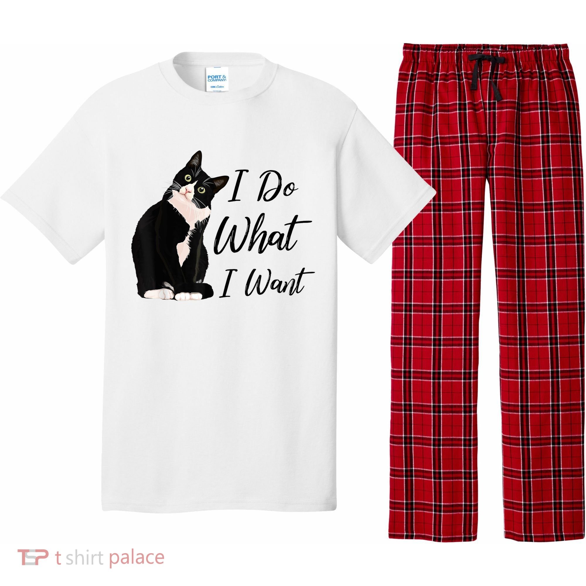 Do What I Want Tuxedo Cat Mom Cute Funny Graphic TShirt Pajama Set