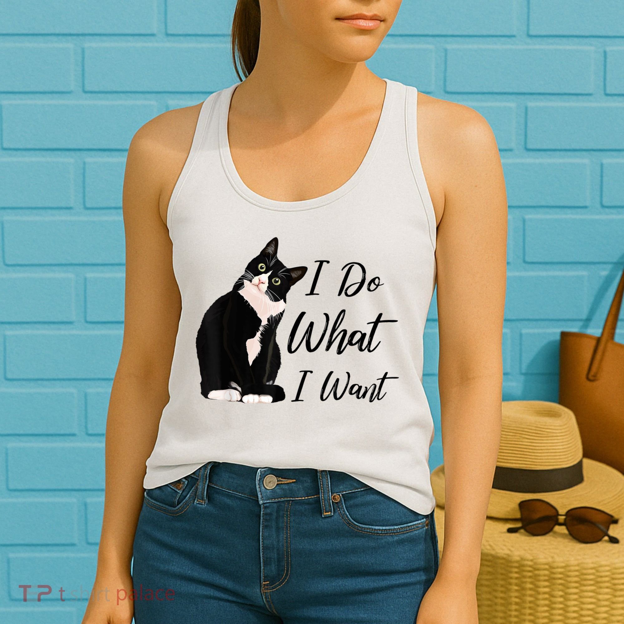 Do What I Want Tuxedo Cat Mom Cute Funny Graphic TShirt Women's Tank Top