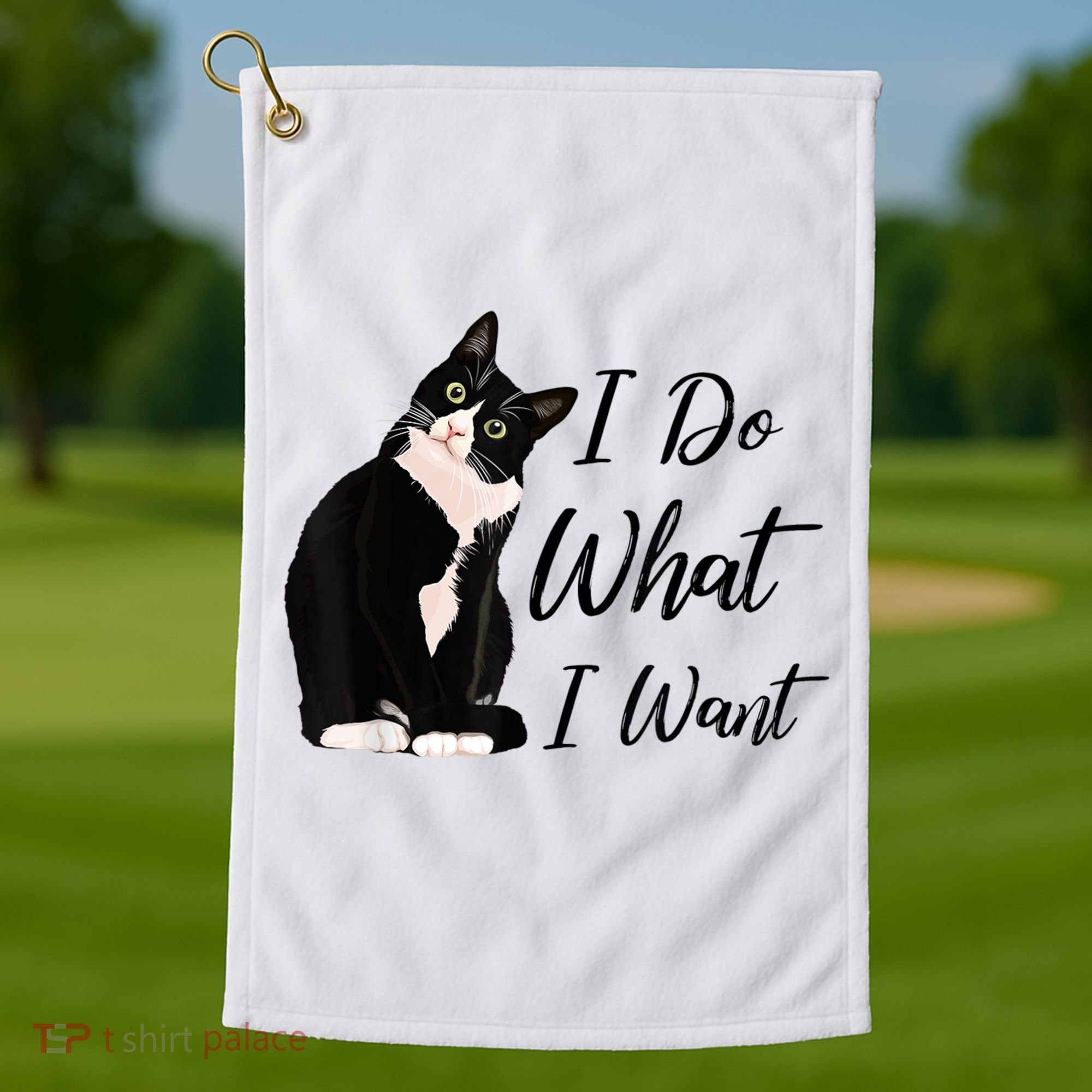 Do What I Want Tuxedo Cat Mom Cute Funny Graphic TShirt Golf Towel