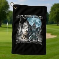 Don't Worry Kitten Daddy's Here Alpha Wolf Golf Towel thumb 1