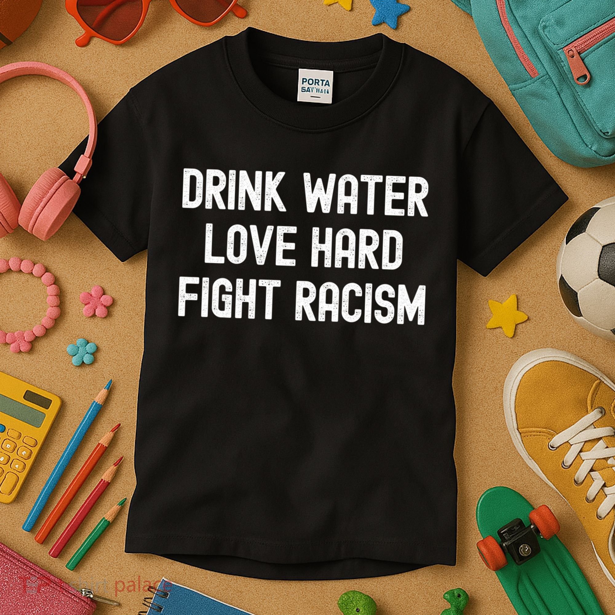Drink Water Love Hard Fight Racism Respect DonT Be Racist Kids T-Shirt