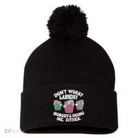 Don't Worry Laundry Nobody's Doing Me Either Funny Premium Pom Pom 12in Knit Beanie thumb 0