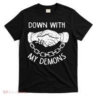 Down With My Demons Deal Handshake Aesthetic Humour Goth T-Shirt thumb 0