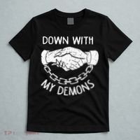 Down With My Demons Deal Handshake Aesthetic Humour Goth T-Shirt thumb 5