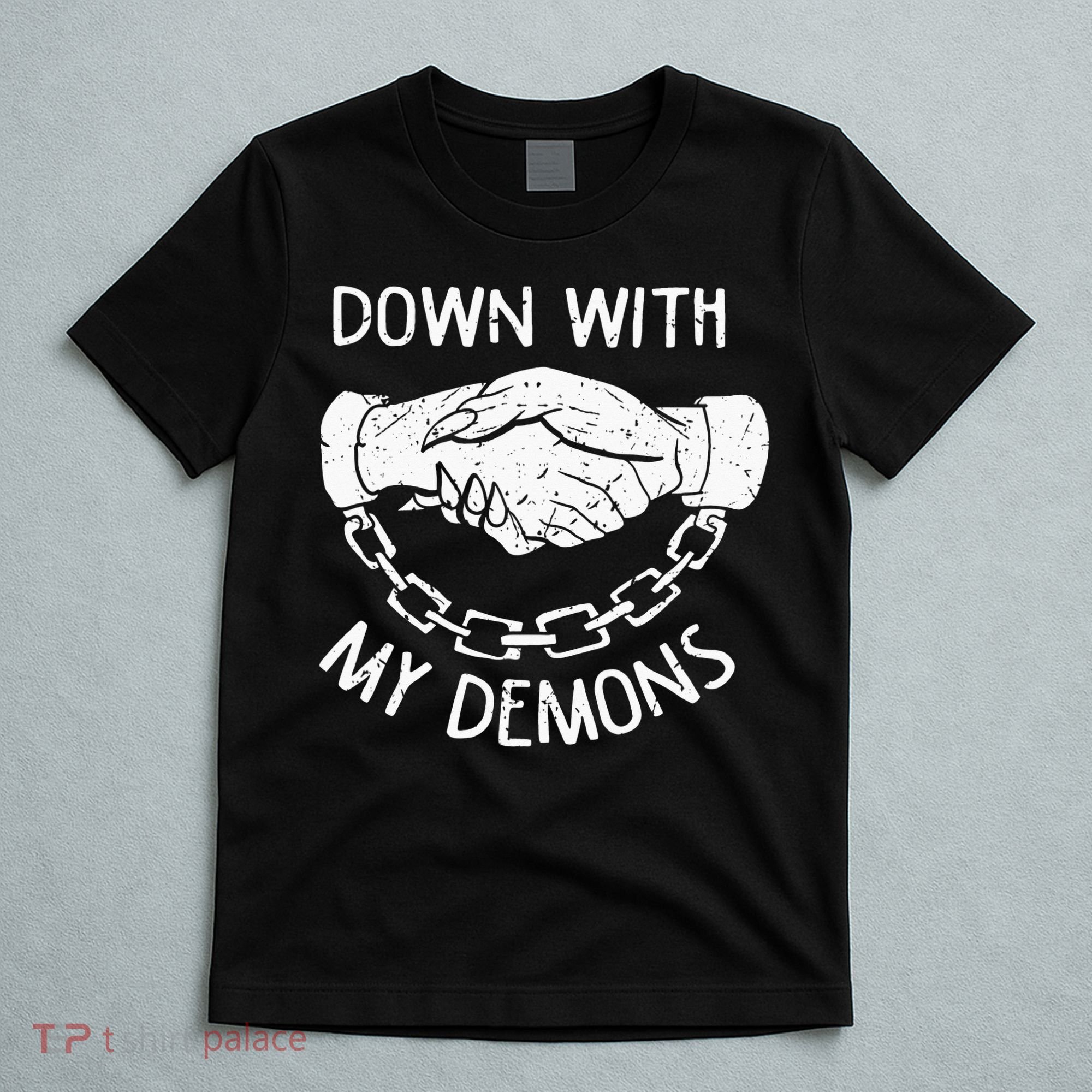 Down With My Demons Deal Handshake Aesthetic Humour Goth T-Shirt