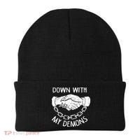 Down With My Demons Deal Handshake Aesthetic Humour Goth Beanie thumb 0