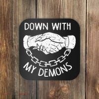 Down With My Demons Deal Handshake Aesthetic Humour Goth Coaster thumb 0