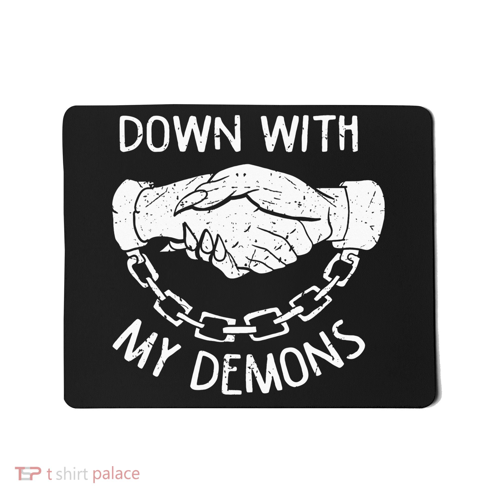 Down With My Demons Deal Handshake Aesthetic Humour Goth Mousepad