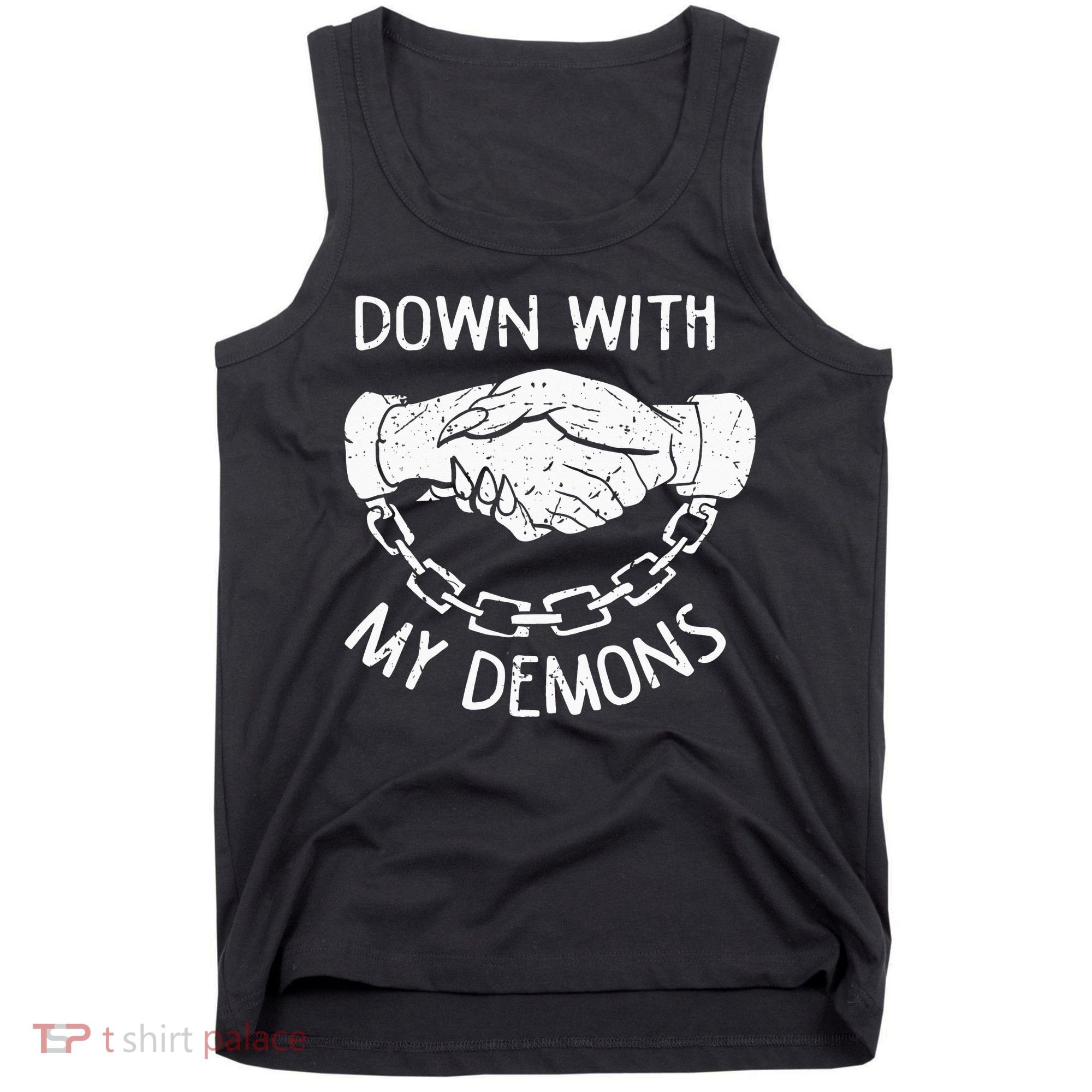 Down With My Demons Deal Handshake Aesthetic Humour Goth Tank Top