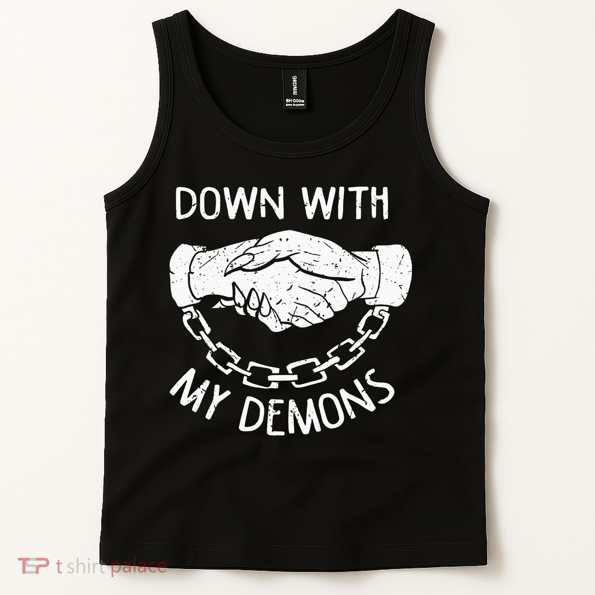 Down With My Demons Deal Handshake Aesthetic Humour Goth Tank Top