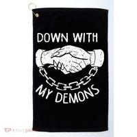 Down With My Demons Deal Handshake Aesthetic Humour Goth Golf Towel thumb 0