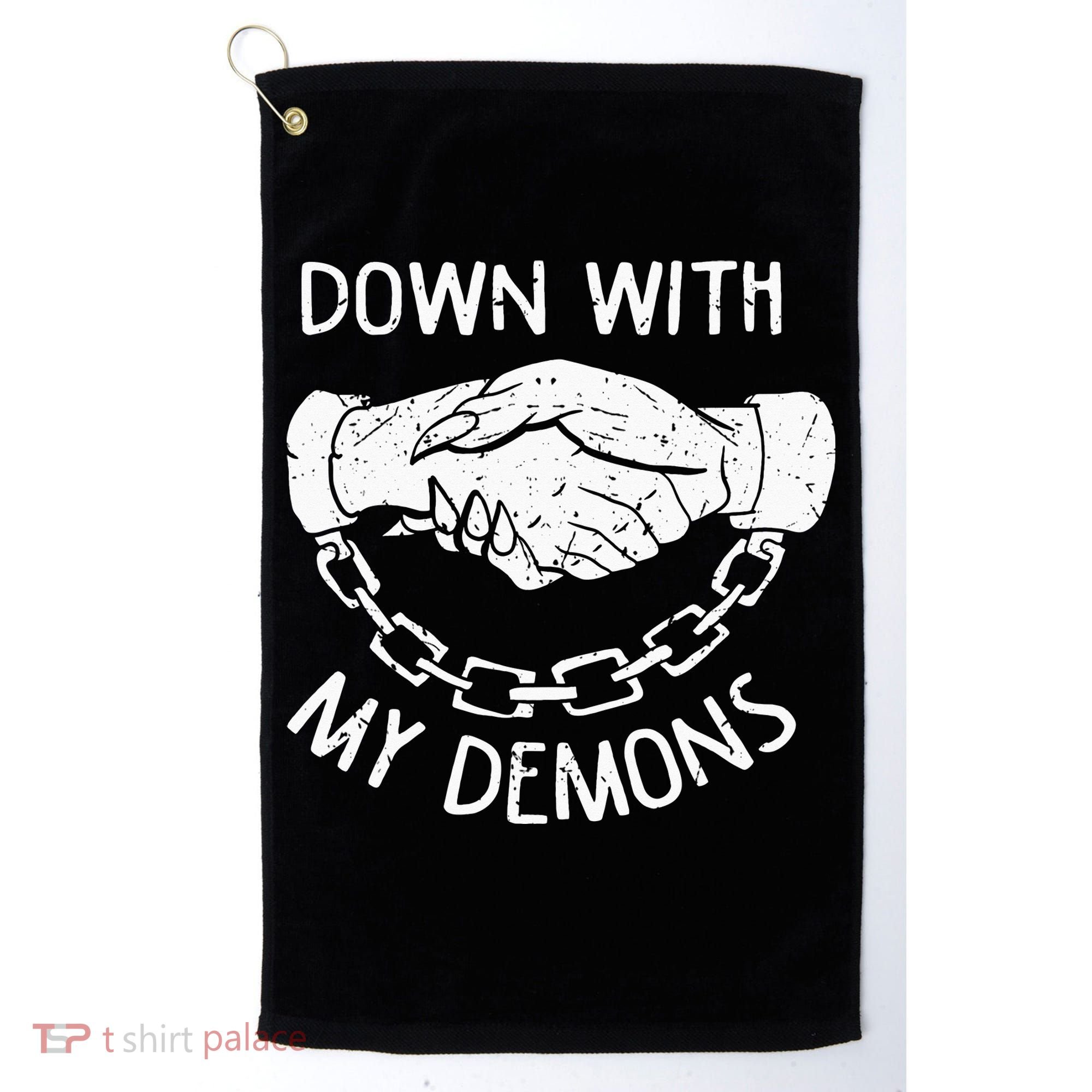 Down With My Demons Deal Handshake Aesthetic Humour Goth Golf Towel