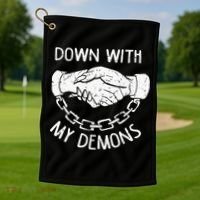 Down With My Demons Deal Handshake Aesthetic Humour Goth Golf Towel thumb 1