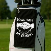 Down With My Demons Deal Handshake Aesthetic Humour Goth Golf Towel thumb 2