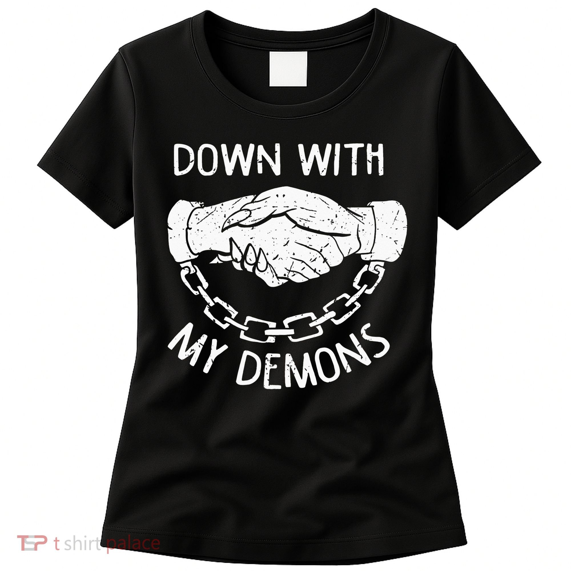 Down With My Demons Deal Handshake Aesthetic Humour Goth Women's T-Shirt