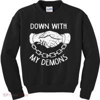Down With My Demons Deal Handshake Aesthetic Humour Goth Kids Sweatshirt thumb 0