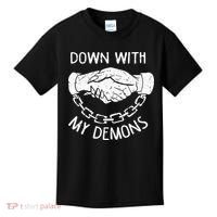Down With My Demons Deal Handshake Aesthetic Humour Goth Kids T-Shirt thumb 0
