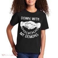Down With My Demons Deal Handshake Aesthetic Humour Goth Kids T-Shirt thumb 2