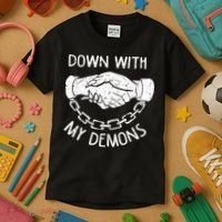 Down With My Demons Deal Handshake Aesthetic Humour Goth Kids T-Shirt thumb 3