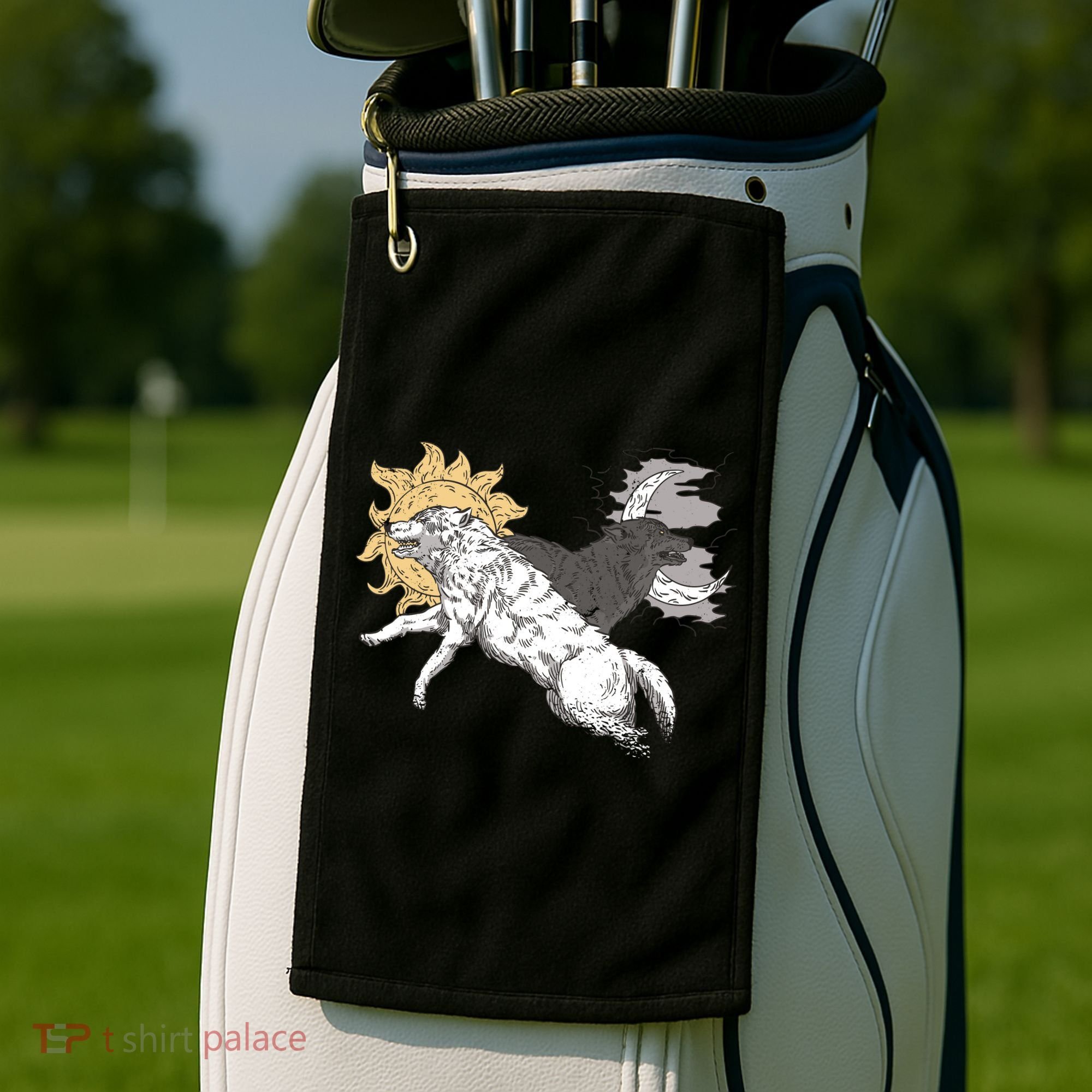 Double Wolf Moon Sun Golf Towel