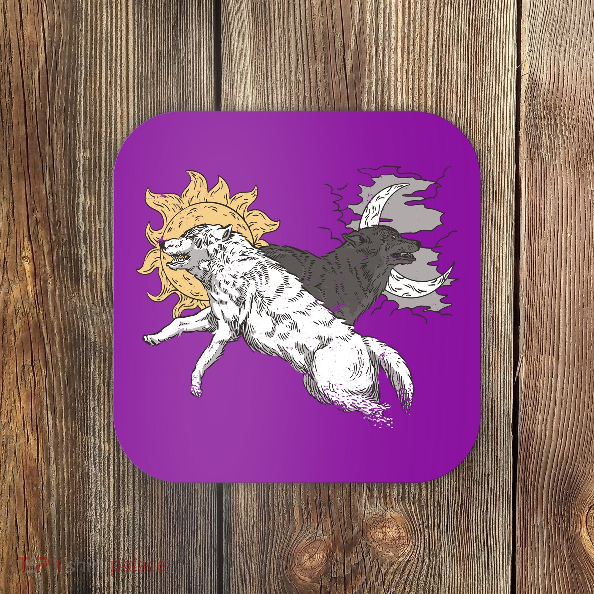 Double Wolf Moon Sun Coaster