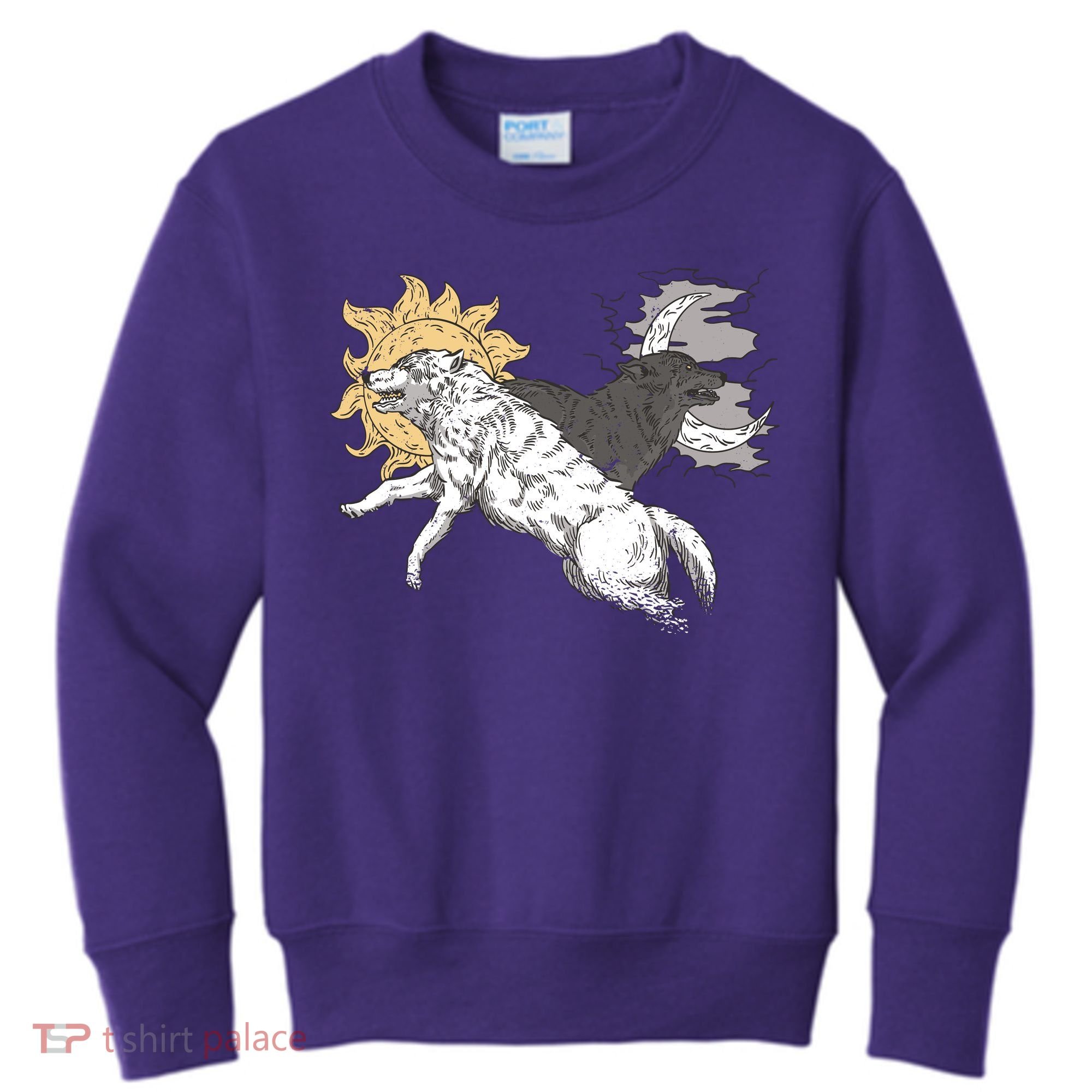 Double Wolf Moon Sun Kids Sweatshirt