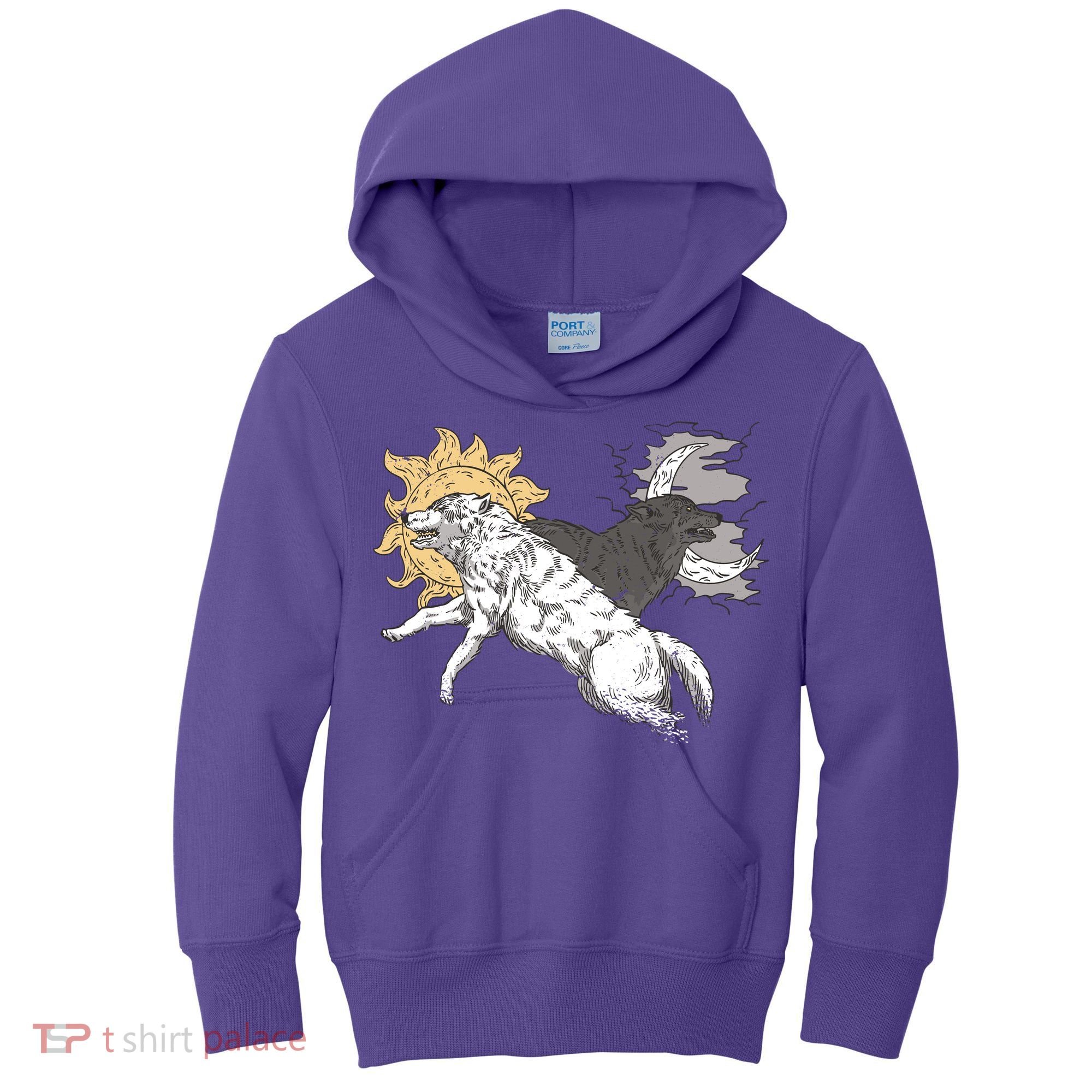 Double Wolf Moon Sun Kids Hoodie
