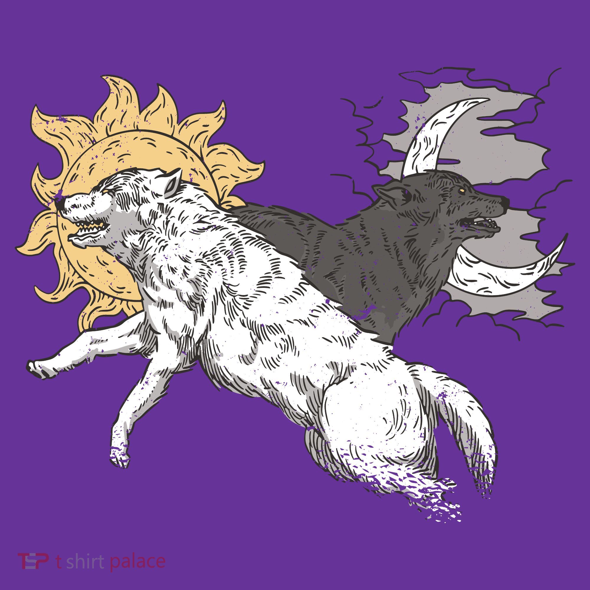 Double Wolf Moon Sun Kids T-Shirt