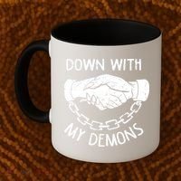 Down With My Demons Deal Handshake Aesthetic Humour Goth Coffee Mug thumb 2