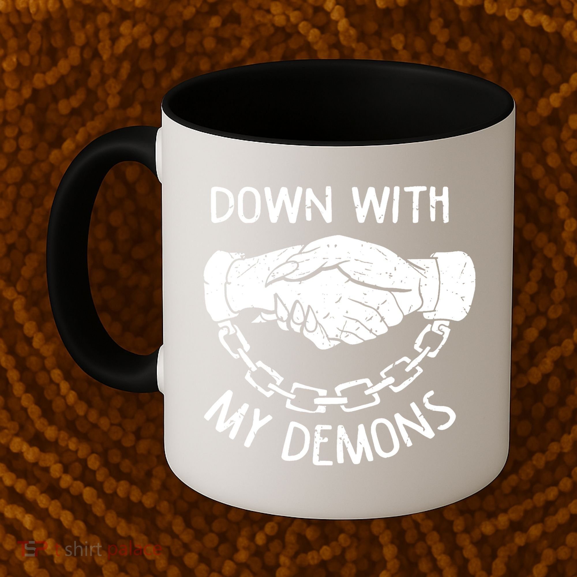 Down With My Demons Deal Handshake Aesthetic Humour Goth Coffee Mug
