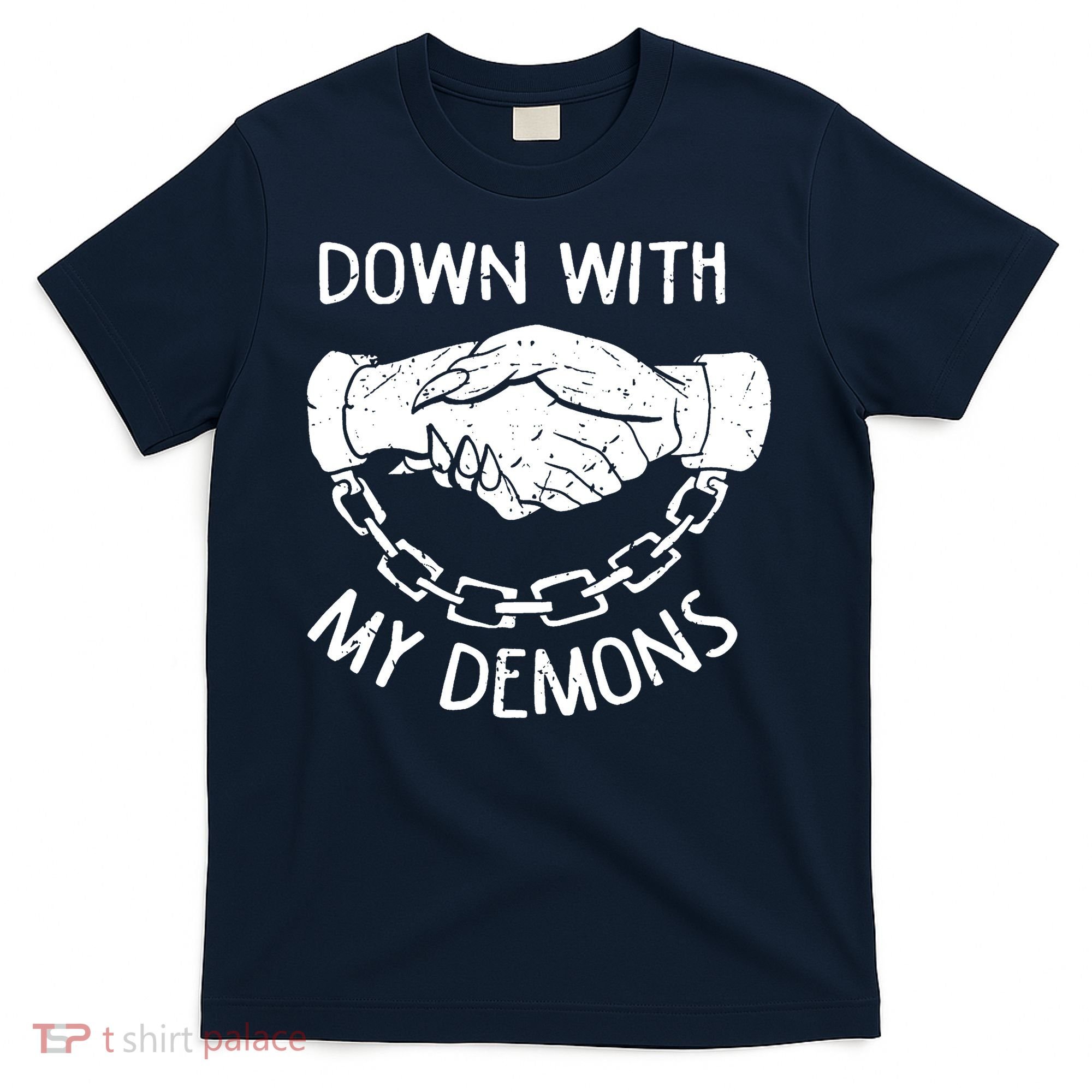 Down With My Demons Deal Handshake Aesthetic Humour Goth T-Shirt