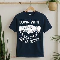 Down With My Demons Deal Handshake Aesthetic Humour Goth T-Shirt thumb 2