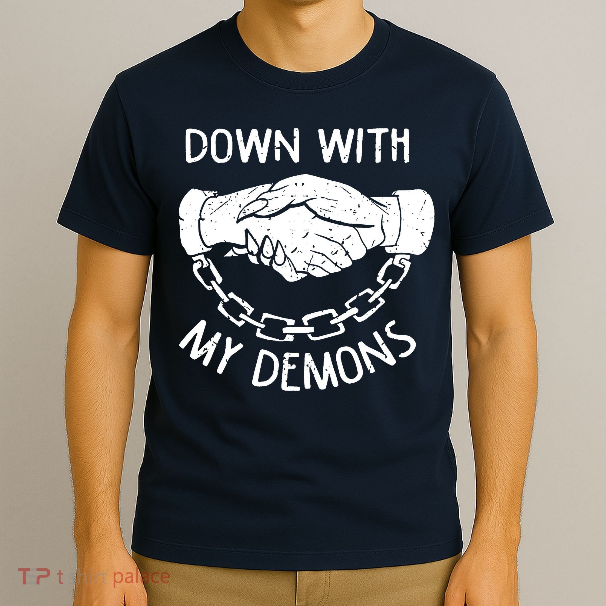Down With My Demons Deal Handshake Aesthetic Humour Goth T-Shirt