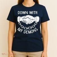 Down With My Demons Deal Handshake Aesthetic Humour Goth T-Shirt thumb 4