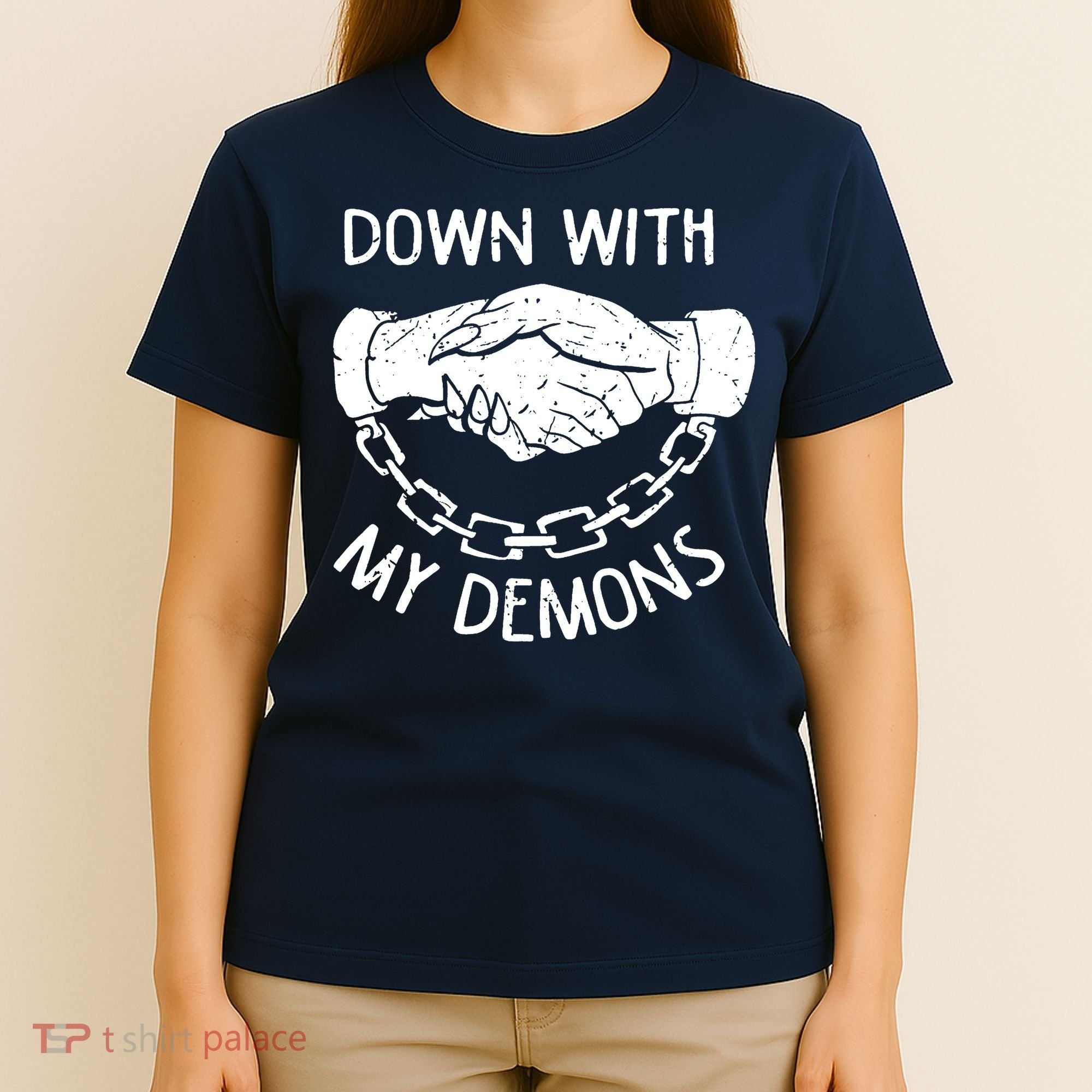 Down With My Demons Deal Handshake Aesthetic Humour Goth T-Shirt