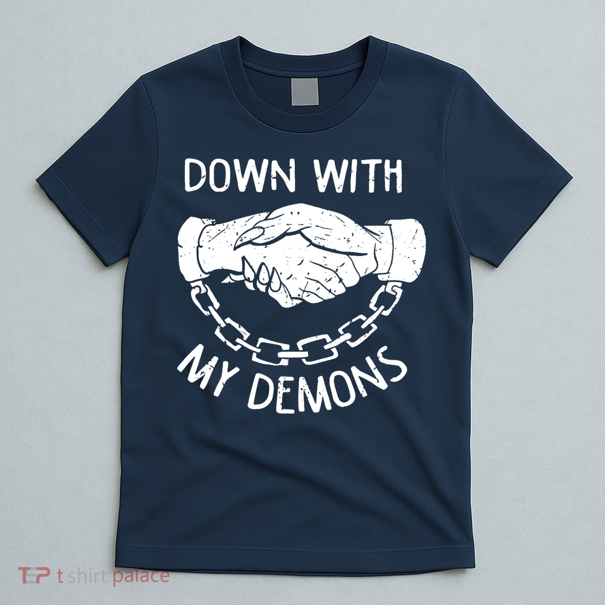Down With My Demons Deal Handshake Aesthetic Humour Goth T-Shirt