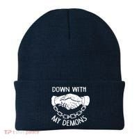 Down With My Demons Deal Handshake Aesthetic Humour Goth Beanie thumb 0