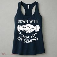 Down With My Demons Deal Handshake Aesthetic Humour Goth Women's Tank Top thumb 3