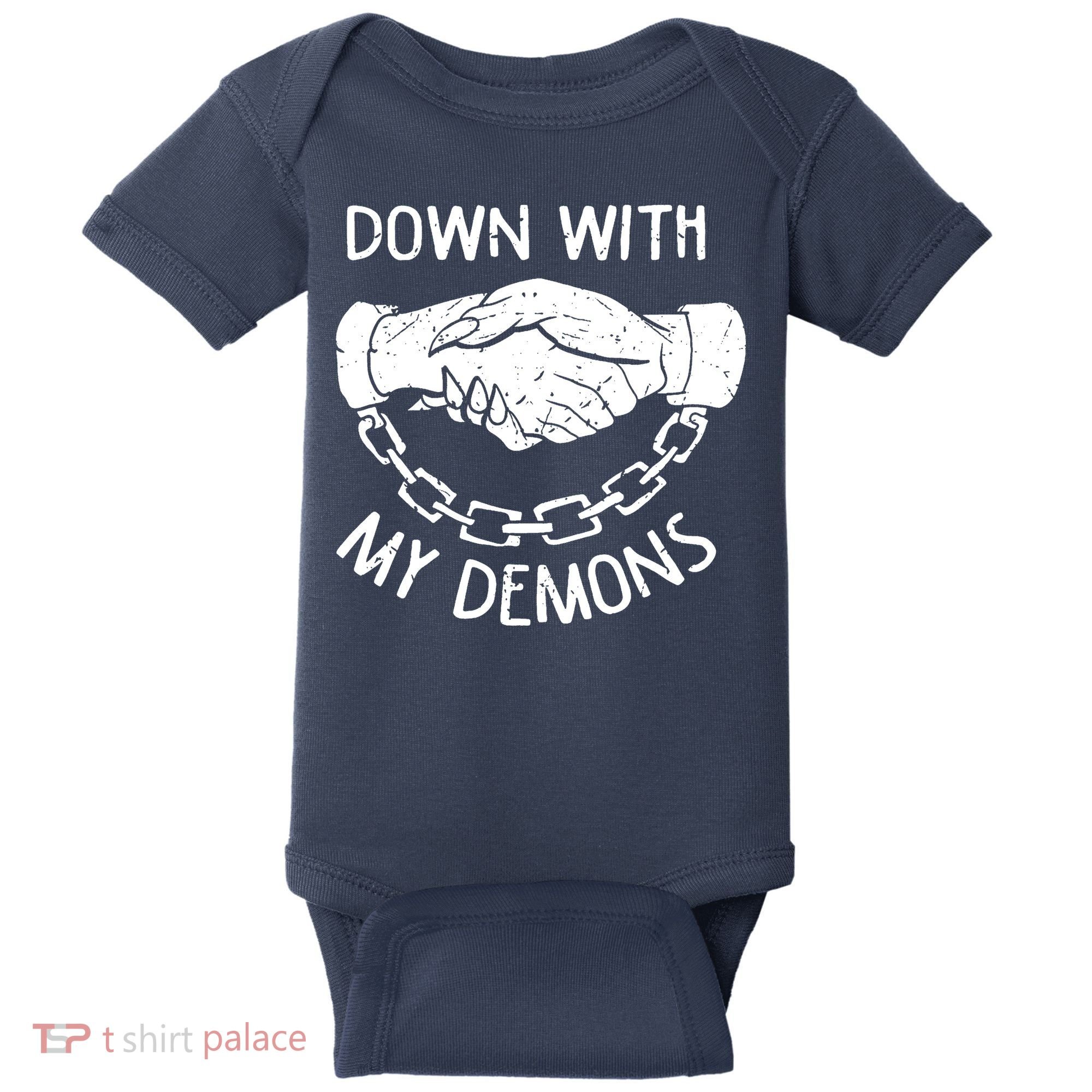 Down With My Demons Deal Handshake Aesthetic Humour Goth Baby Bodysuit