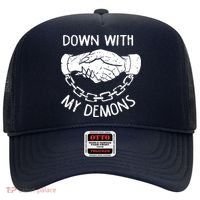 Down With My Demons Deal Handshake Aesthetic Humour Goth Hat thumb 0