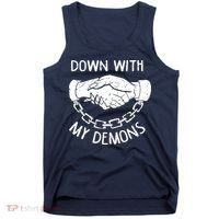 Down With My Demons Deal Handshake Aesthetic Humour Goth Tank Top thumb 0