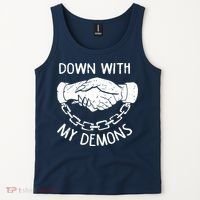 Down With My Demons Deal Handshake Aesthetic Humour Goth Tank Top thumb 2
