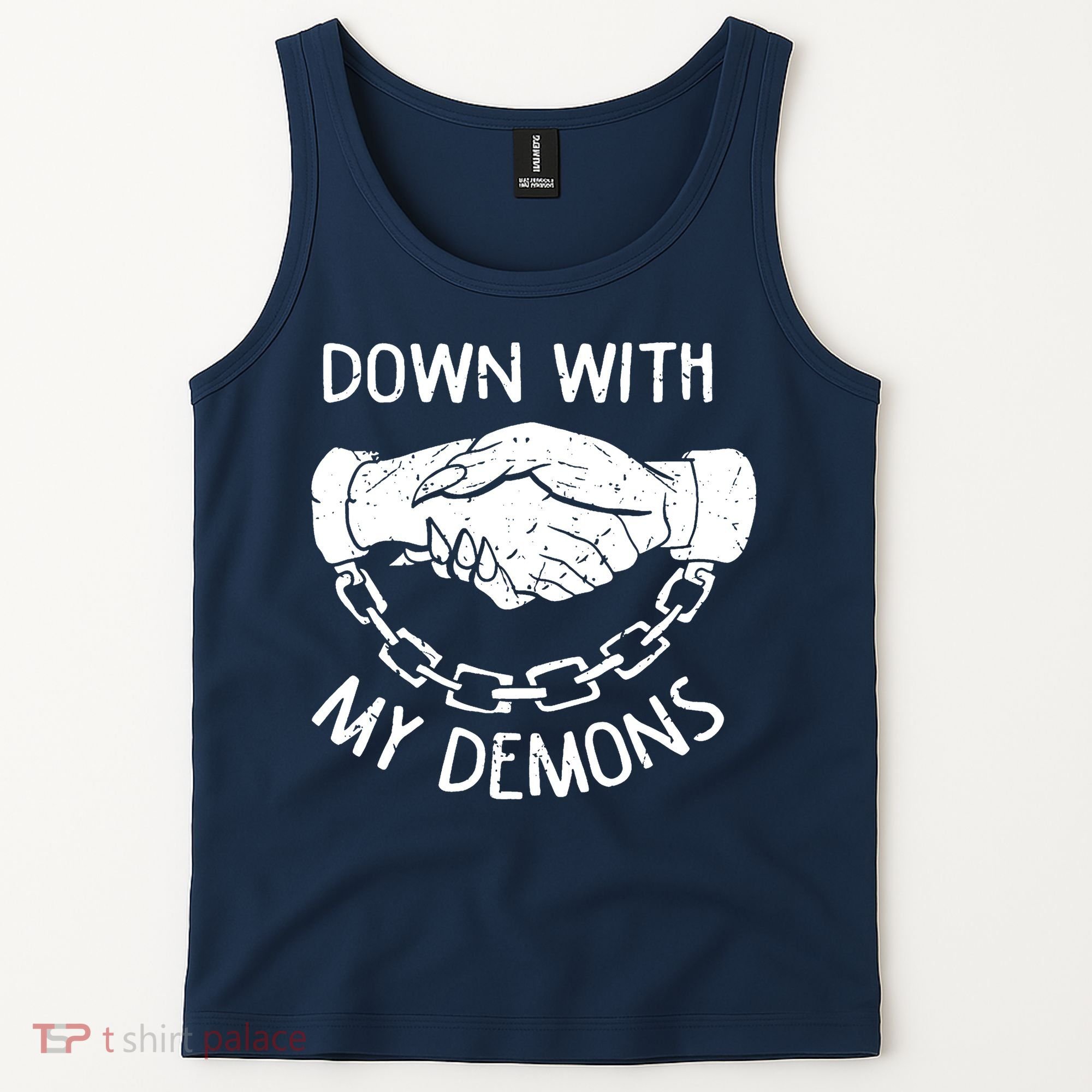 Down With My Demons Deal Handshake Aesthetic Humour Goth Tank Top