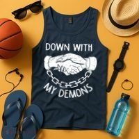 Down With My Demons Deal Handshake Aesthetic Humour Goth Tank Top thumb 4