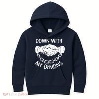 Down With My Demons Deal Handshake Aesthetic Humour Goth Kids Hoodie thumb 0