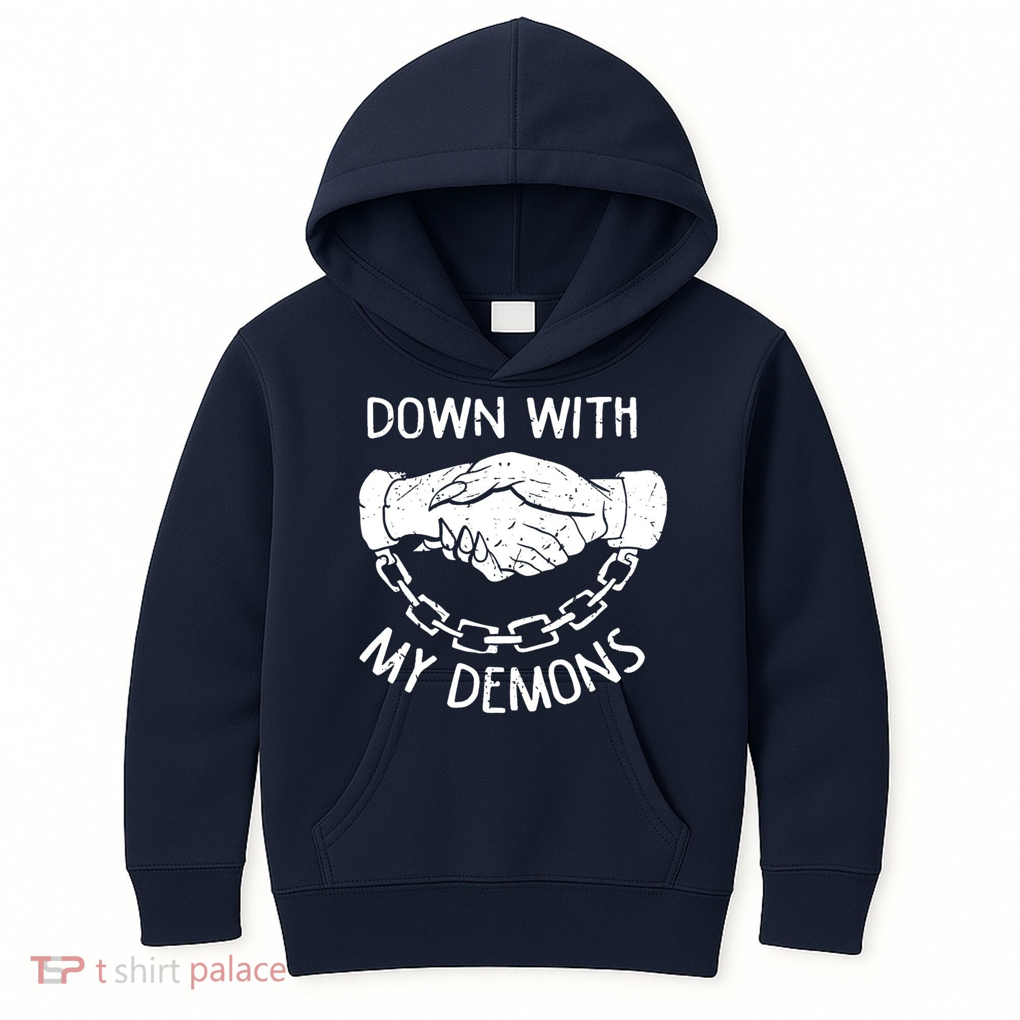 Down With My Demons Deal Handshake Aesthetic Humour Goth Kids Hoodie