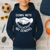 Down With My Demons Deal Handshake Aesthetic Humour Goth Kids Hoodie thumb 2