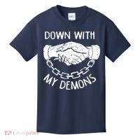Down With My Demons Deal Handshake Aesthetic Humour Goth Kids T-Shirt thumb 0